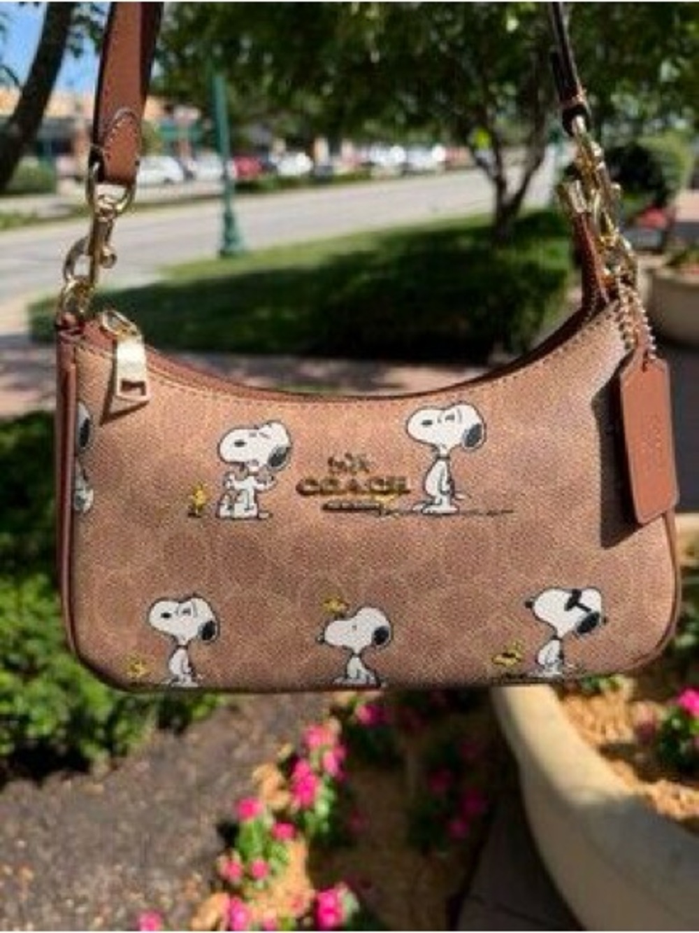 Coach Brown Snoopy Shoulder Bag with Gold Hardware